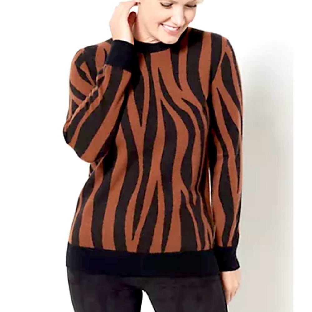 NAADAM SOFT 100% CASHMERE SWEATER 3X ZEBRA PRINT MAXIMALIST MOB WIFE LUXURY EC